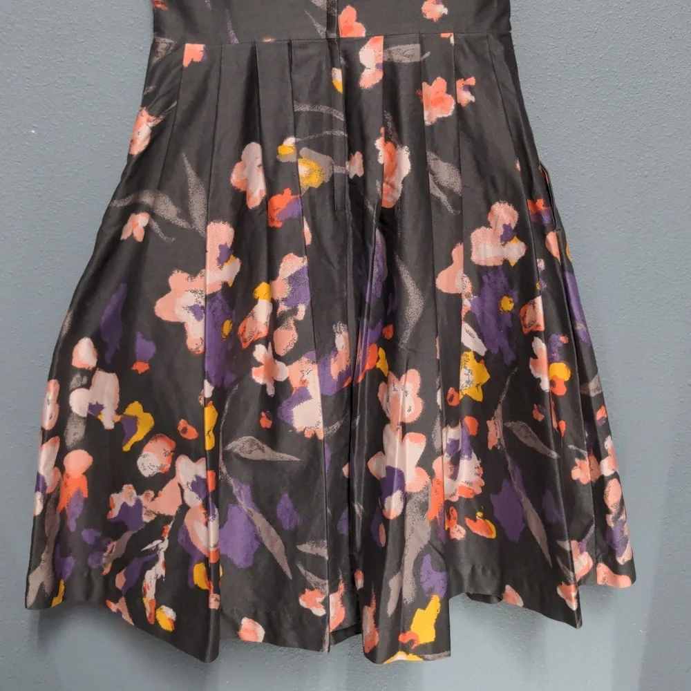 sz 6 Grey floral tea length dress sleeveless pockets fully lined hidden zipper - Picture 11 of 13